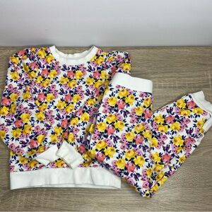 Janie and Jack Pink Yellow Floral Puff Sleeve Sweatshirt & Joggers Set Size 5